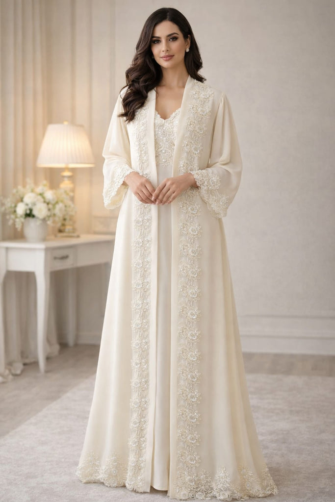 Luxury Ivory Bridal & Postpartum Lace Robe Set – Maternity Outfit