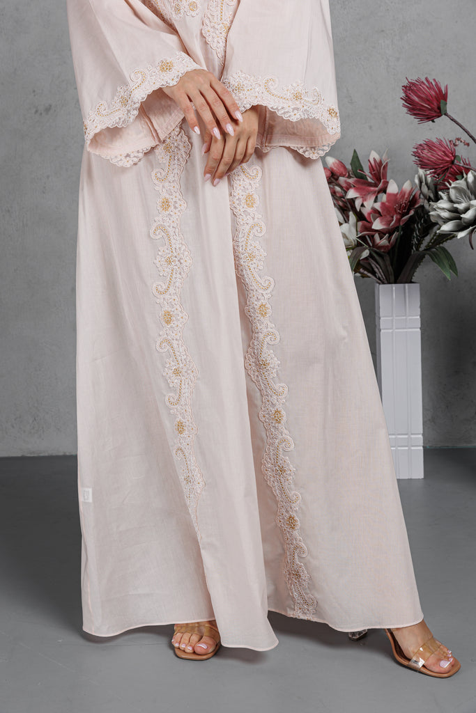 Cotton Jalabiya with Embroidery & Buttons on the Front - Peach - silk touch