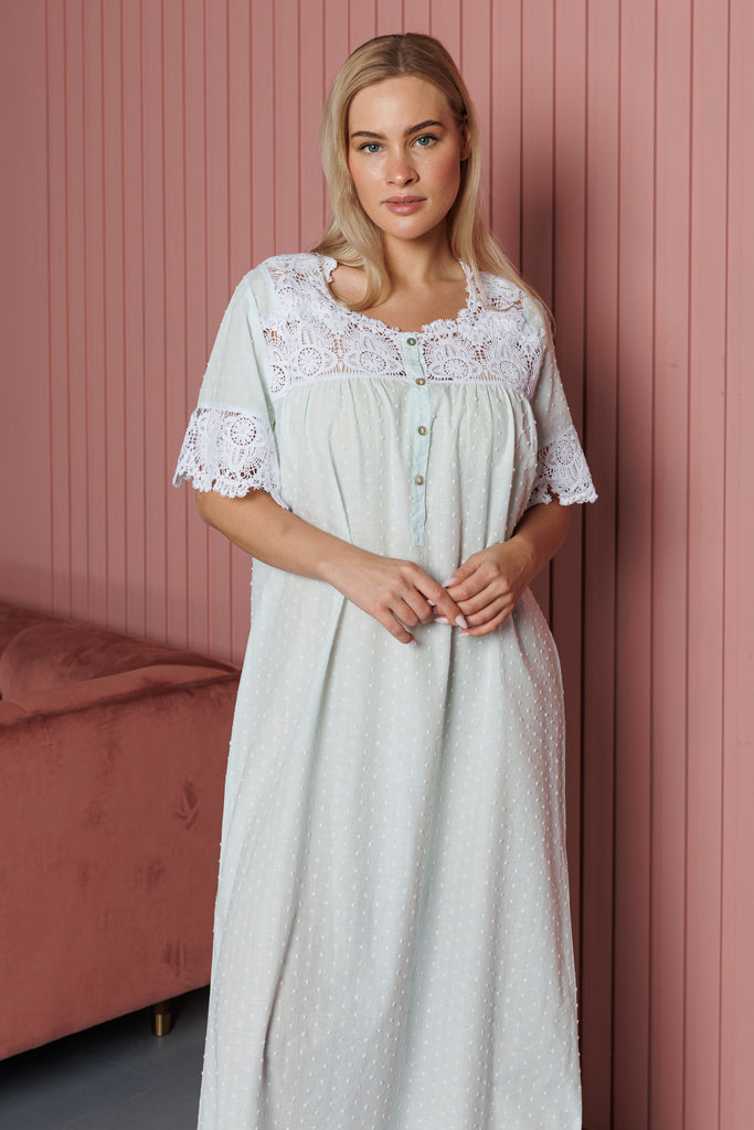 Cotton Jalabiya Short Sleeves with Lace - silk touch