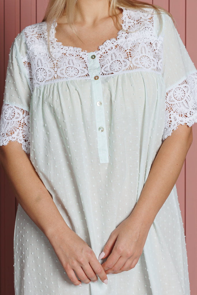 Cotton Jalabiya Short Sleeves with Lace - silk touch