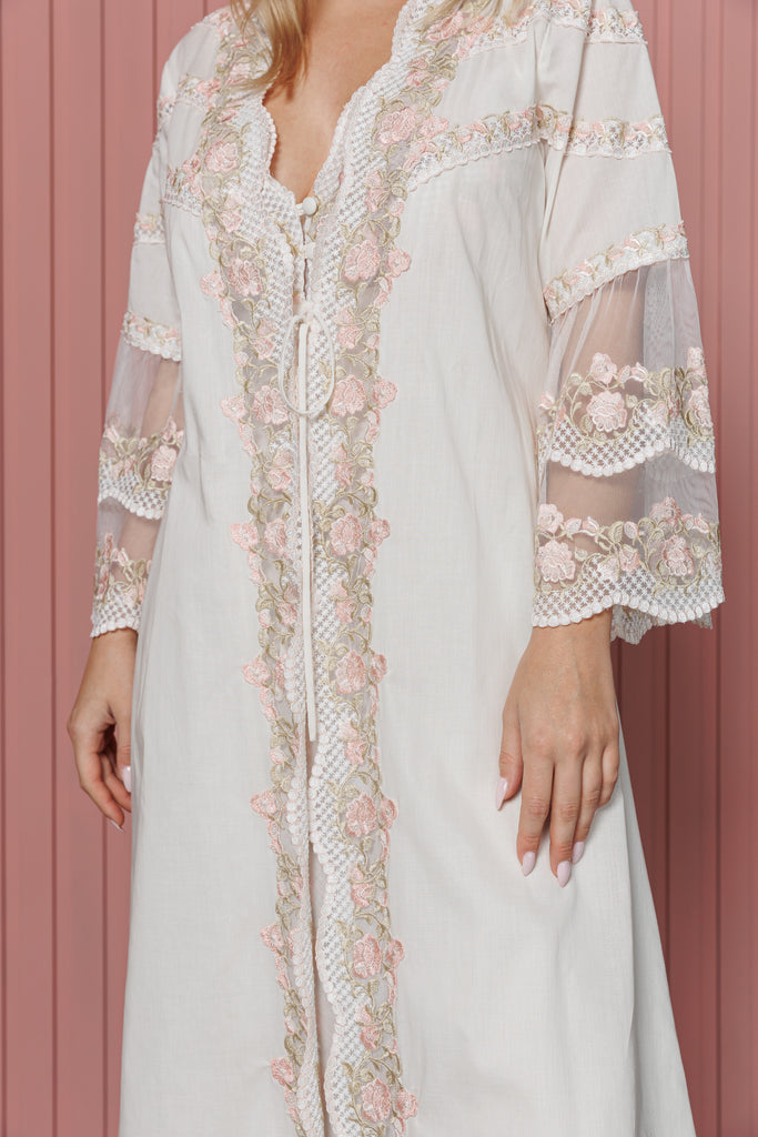 Cotton Jalabiya Set For Maternity - ivory - silk touch