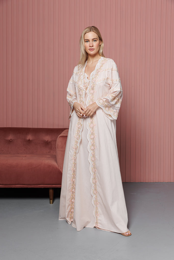 Cotton Jalabiya Set For Maternity - Peach - silk touch