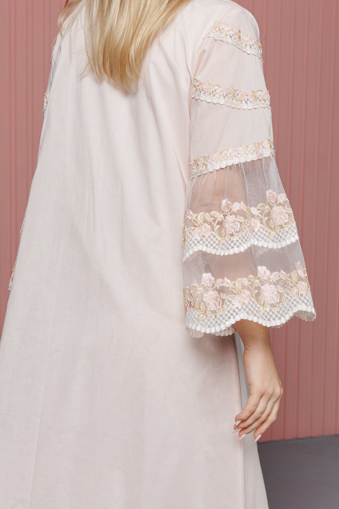 Cotton Jalabiya Set For Maternity - Peach - silk touch