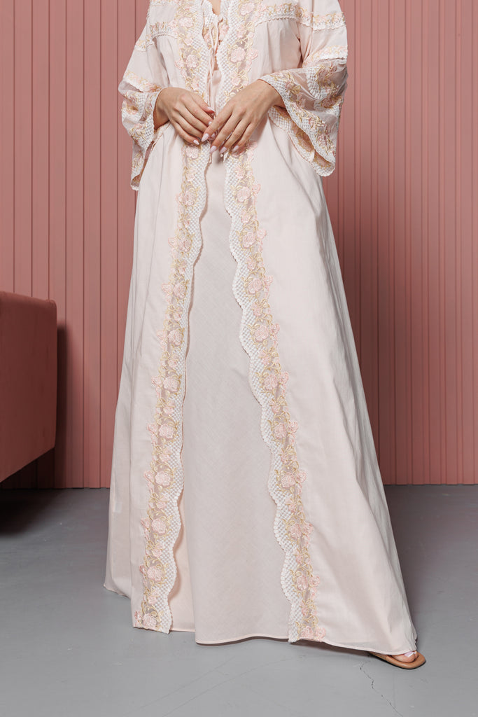 Cotton Jalabiya Set For Maternity - Peach - silk touch