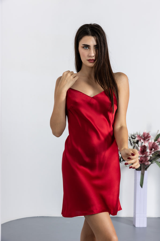 Pure Silk Short Night Dress - Hot Red - silk touch