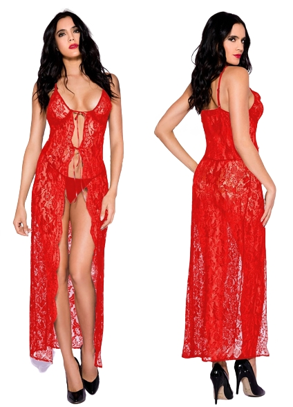 Long Lace Gown Lingerie Red - silk touch