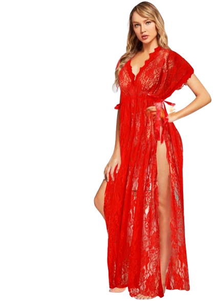 Lace Open gown Lingerie Red silk touch