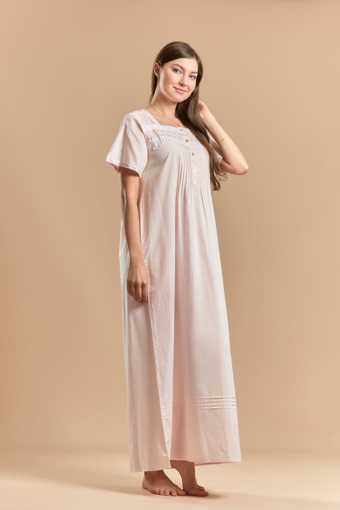 Cotton Jalabiya Short Sleeves - Pink - silk touch