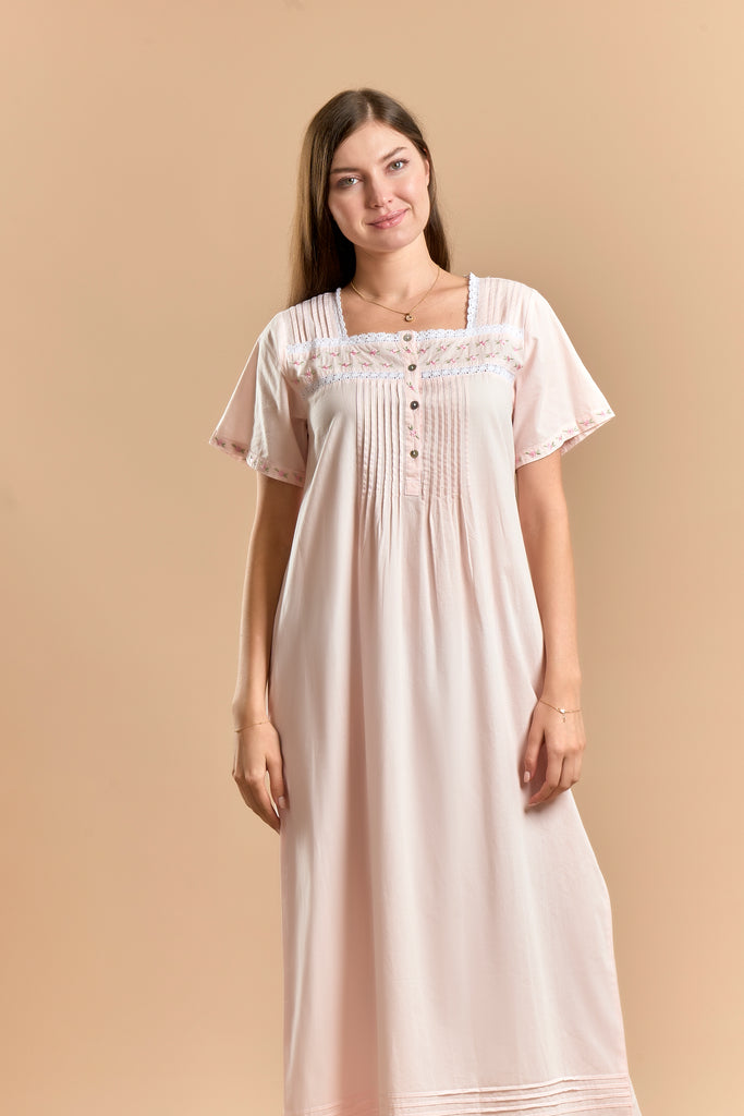 Cotton Jalabiya Short Sleeves - Pink - silk touch