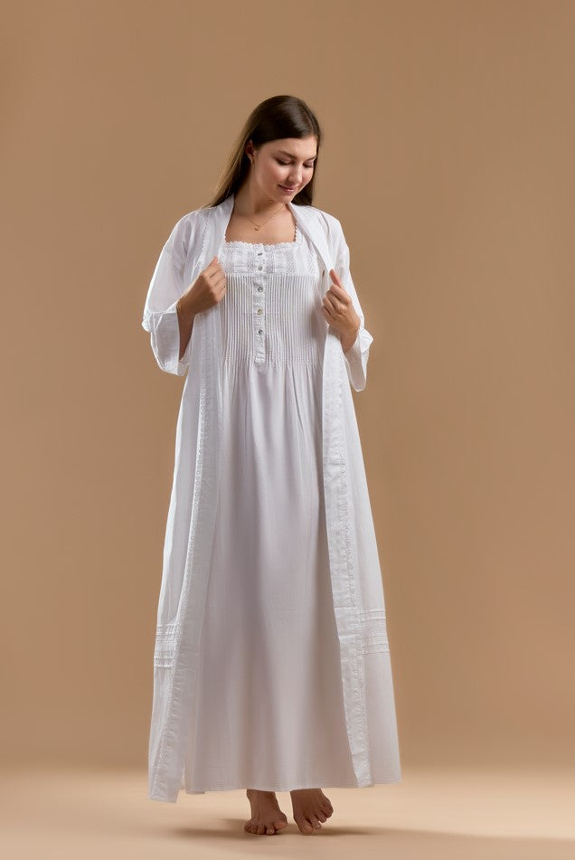 Cotton Jalabiya Set With Long Sleeves For Maternity - White - silk touch