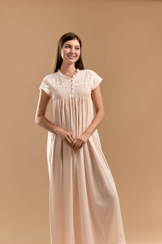 Cotton Jalabiya Short Sleeves - Peach - silk touch