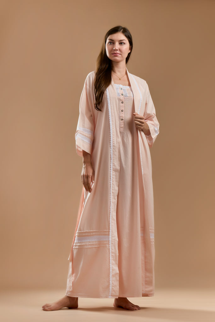 Cotton Jalabiya Set With Long Sleeves For Maternity - Peach - silk touch