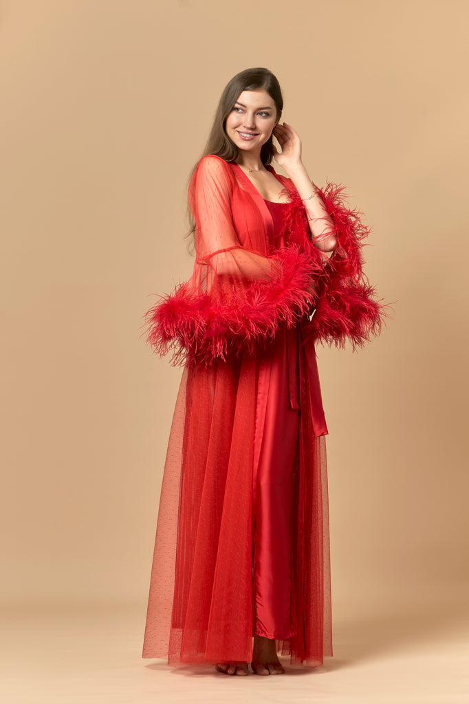 Luxurious Two Piece Set For Your First Night - Red - silk touch