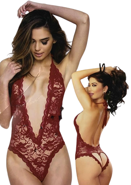 Lace Me Up Teddy Lingerie Burgundy - silk touch